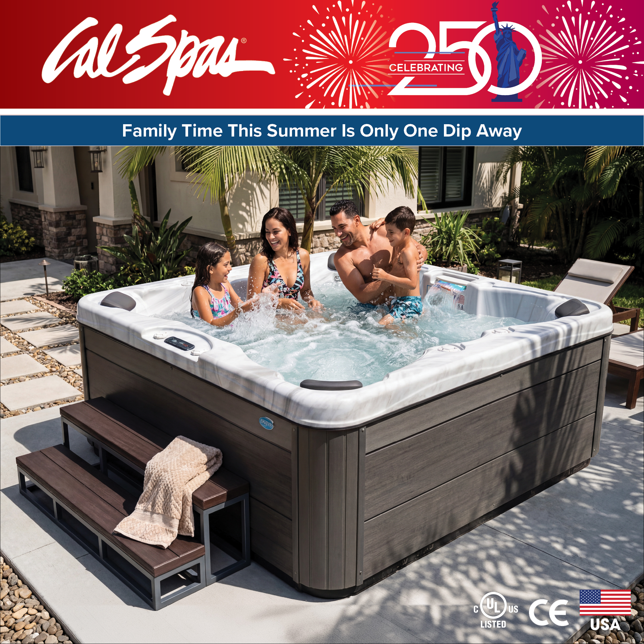 Calspas hot tub being used in a family setting - Sandy